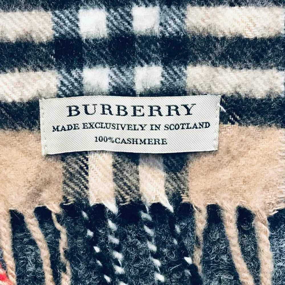 Burberry Nova Check Scarf Unisex OS Beige Distressed Fringed Vintage Plaid READ